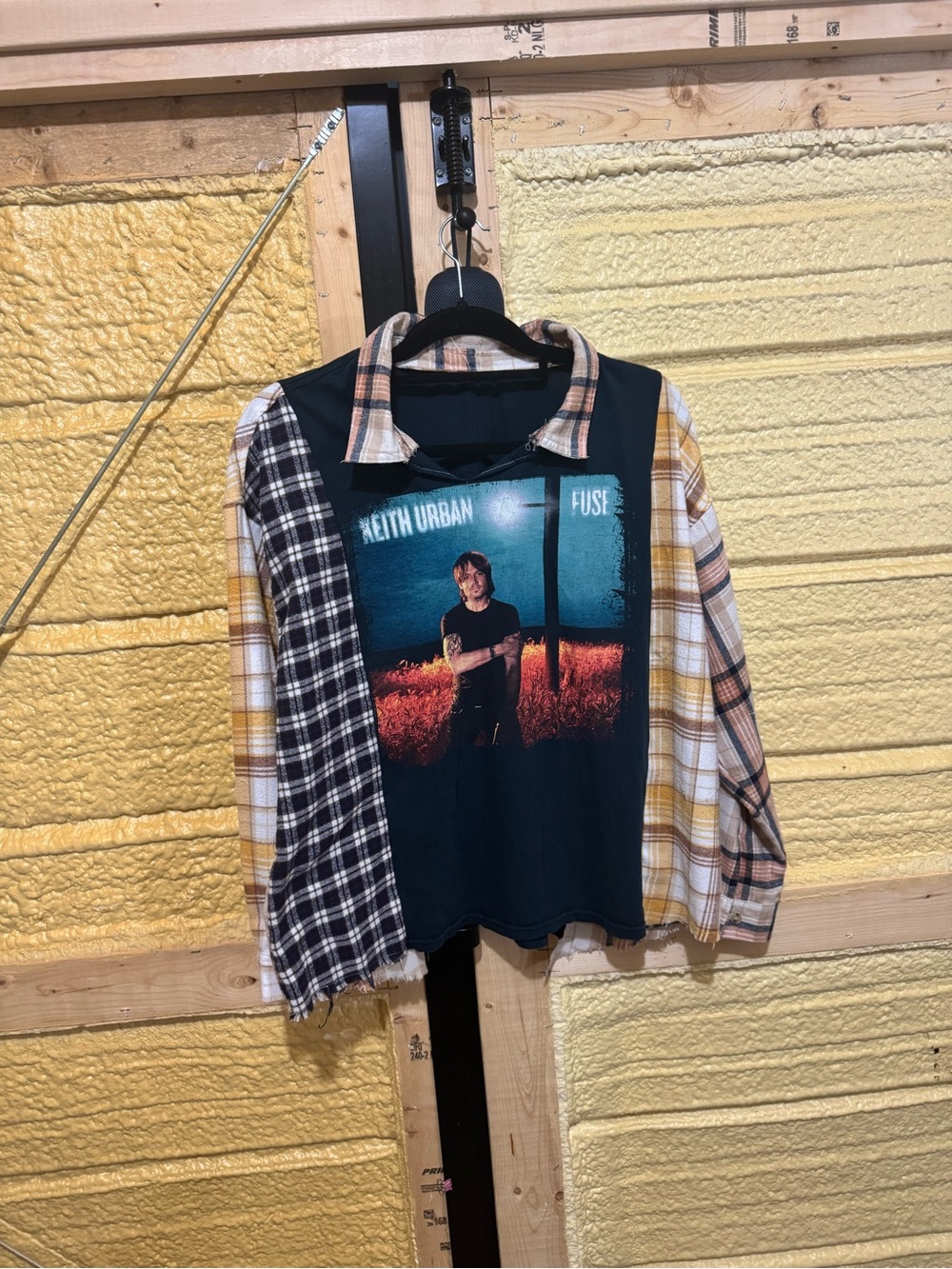 Keith Urban Graphic Plaid Layered Kids Shirt - Black & Yellow